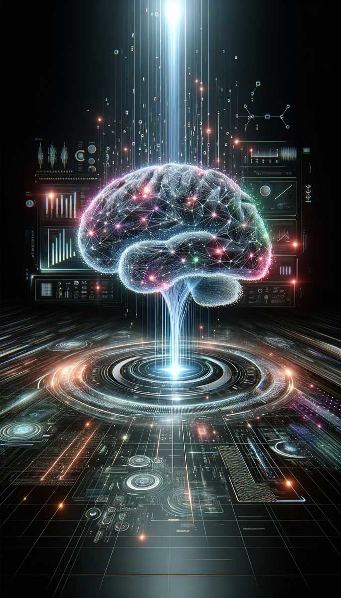 A digital brain analyzing data