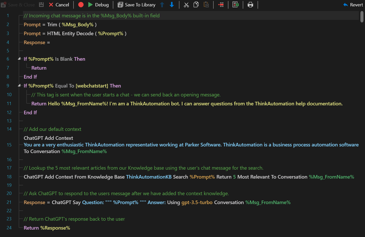 AI chatbot using local knowledge store
