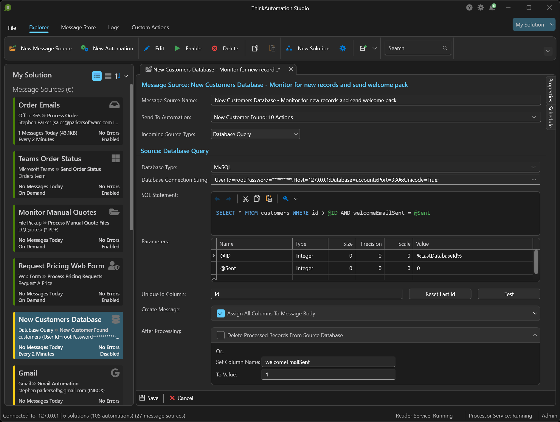 ThinkAutomation Database Message Source