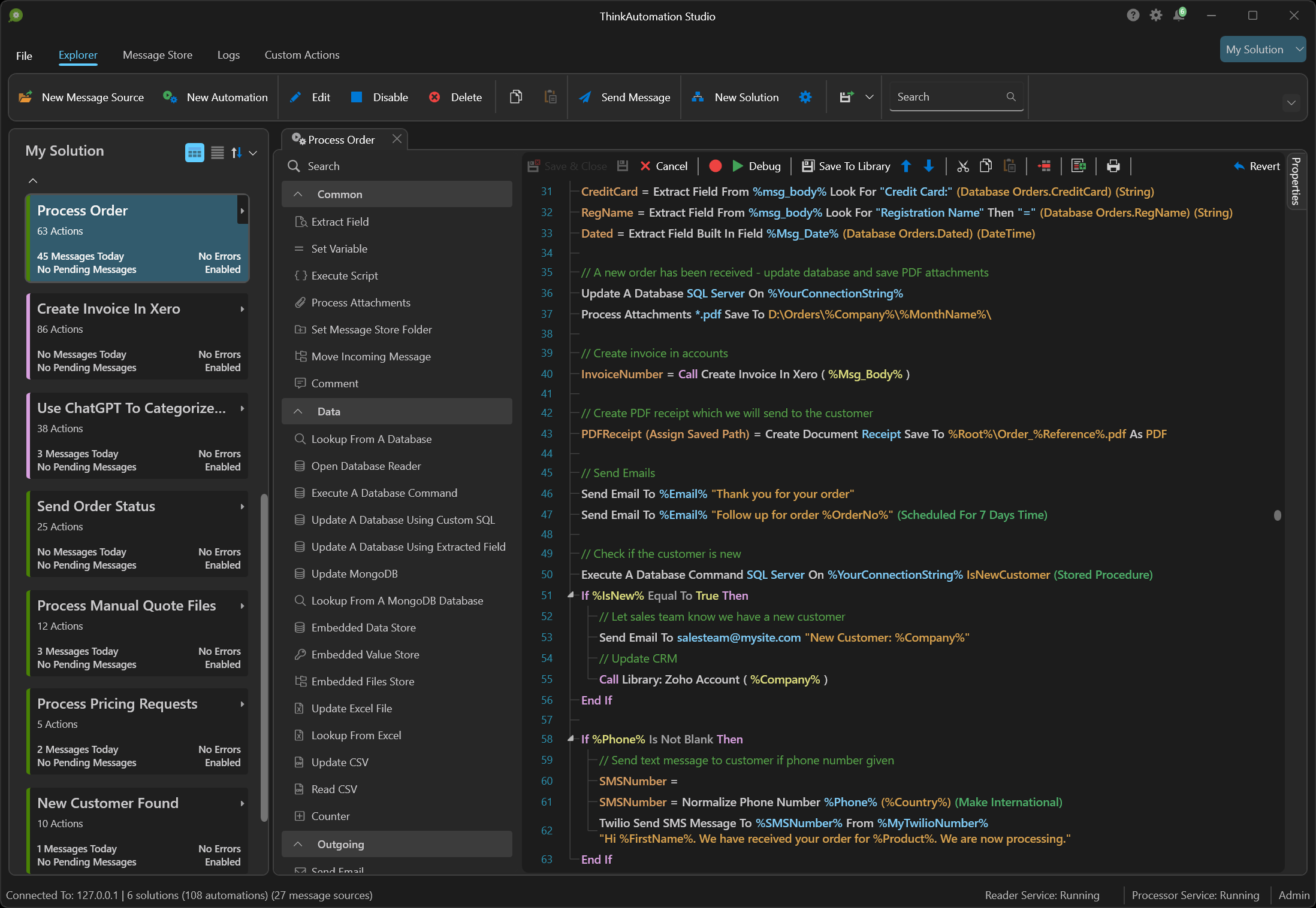 ThinkAutomation dark mode interface Screenshot