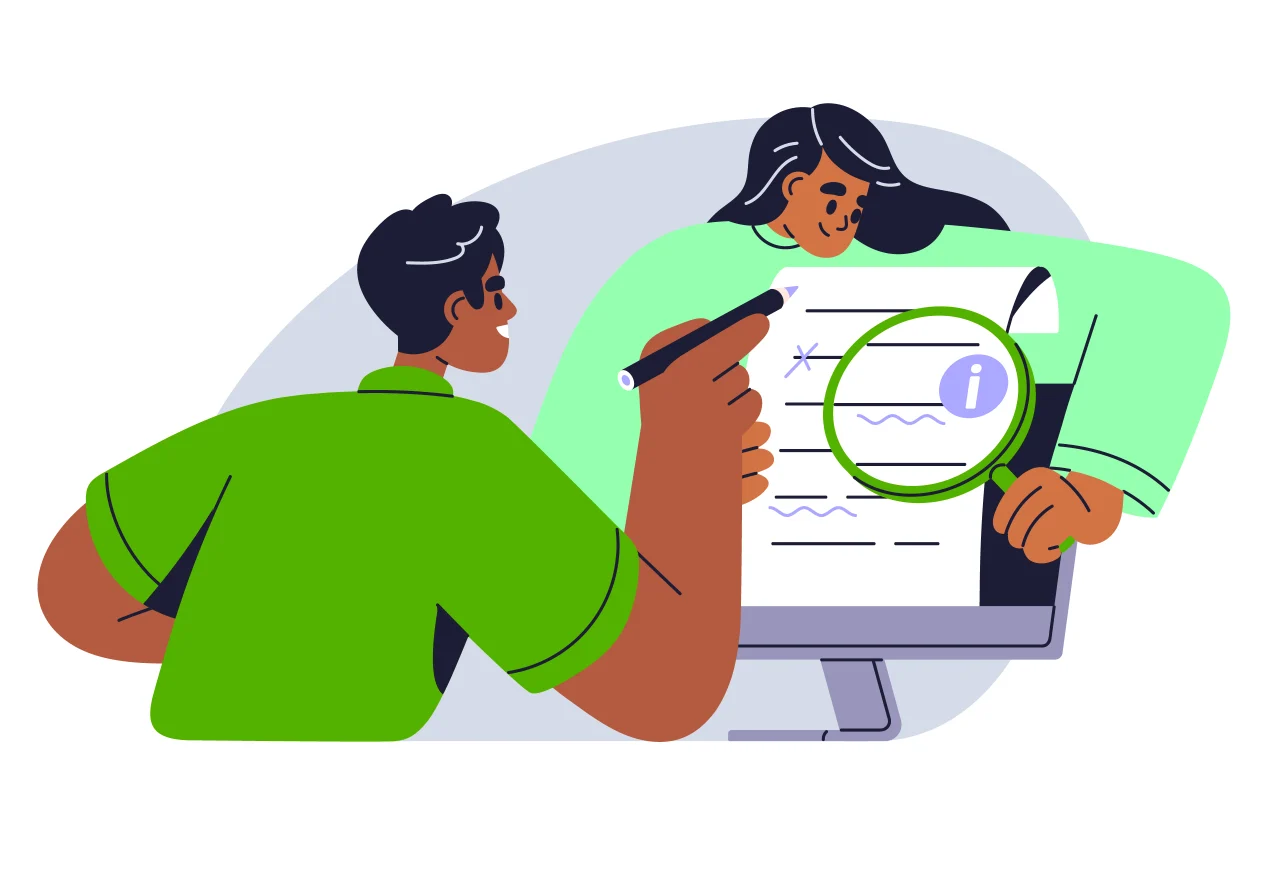 Two people considering an automated compliance software.