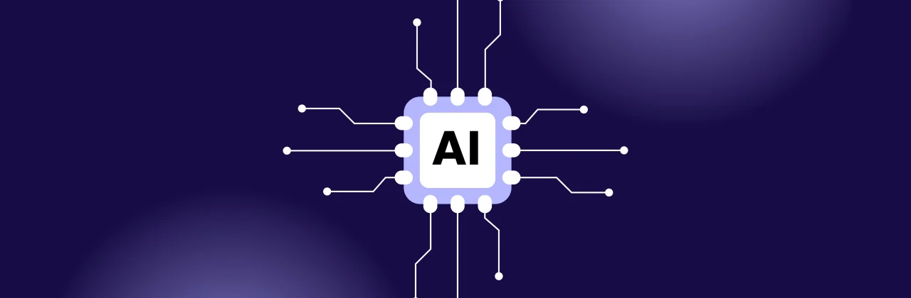 AI chip icon with circuit connections, symbolizing industrial automation software and intelligent technology integration.