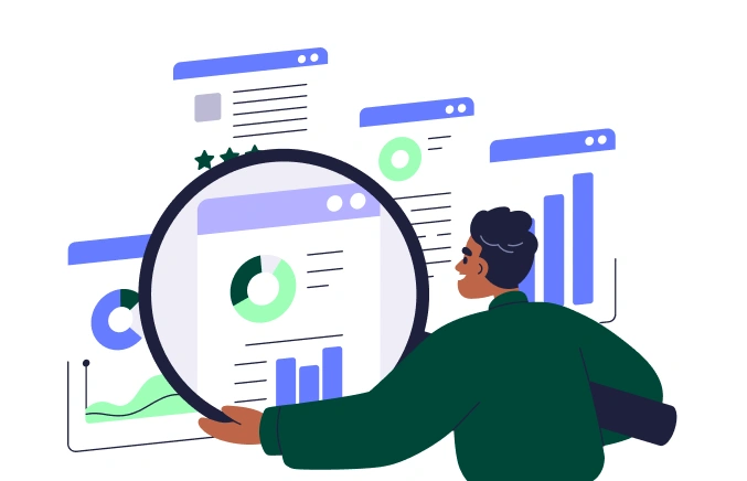 Animated person reviewing ROI from business automation