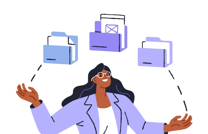 Animation of person automating business processing workflow juggling tasks more efficiently