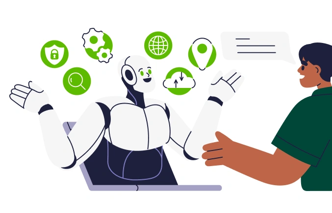 Animated Robot and human talking about why FOIA software is important